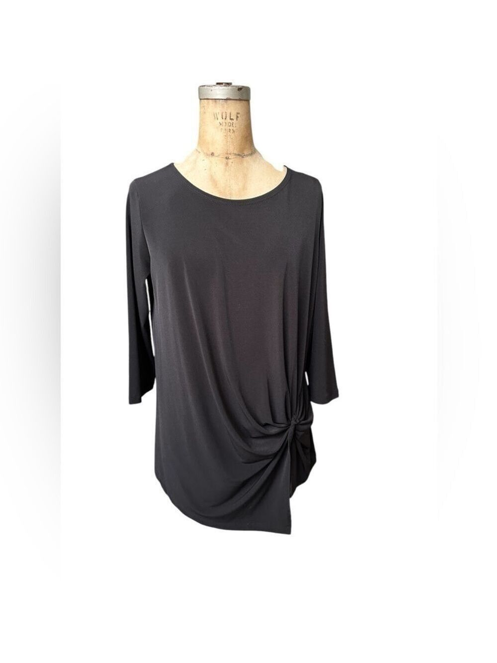 Clara Sunwoo  asymmetrical hem faux bow black 3/4 sleeve tunic top size M artsy